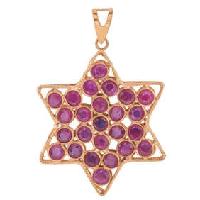 Ruby, Sapphire, 18k Yellow Gold "Star of David" Pendant