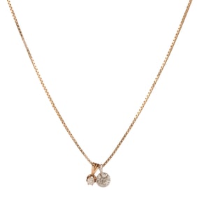 Diamond, 14k Gold Double Pendant Necklace.