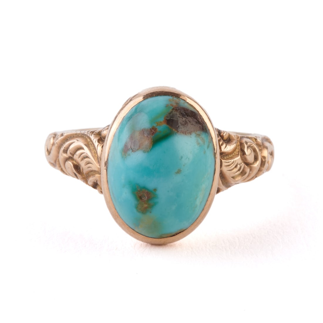 Theodore B. Starr Turquoise, 14k Yellow Gold Ring. (1 of 4)