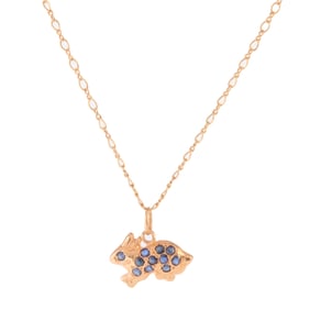 Sapphire, 14k Yellow Gold Bunny Pendant Necklace.