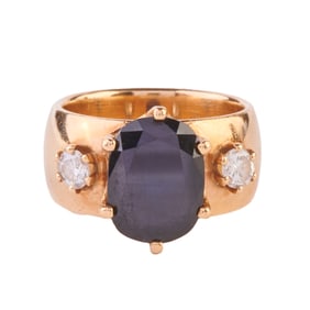 Sapphire, Diamond, 14k Yellow Gold Ring.