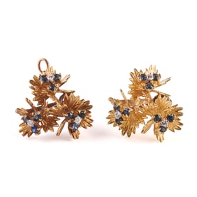 Two Tiffany & Co. Diamond, Sapphire, 18k Gold Brooches.
