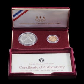 US 1988 Olympic Commemorative 2 Coin Set - Original Box