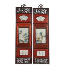 Pair of Chinese Famille Rose Panels