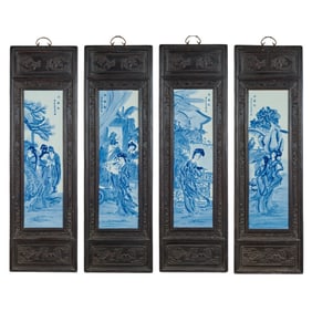 Four Chinese Blue and White Panels