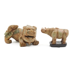Two Chinese Jade and Hardstone Carved Animals