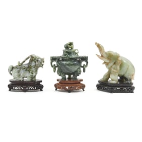 Three Chinese Jade and Hardstone Carvings