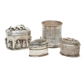 Group of Four Burmese Silver Vessels