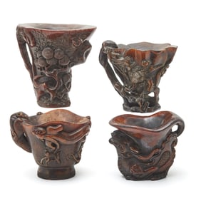 Four Chinese Carved Libation Cups