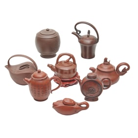 Group of Eight Chinese Yixing Teapots
