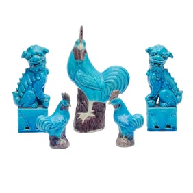Five Chinese Turquoise Porcelain Animals