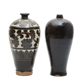 Two Chinese Black Glazed Meiping Vases