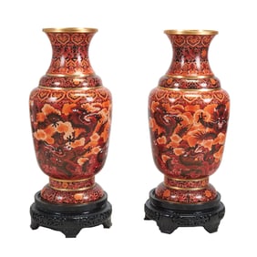 Pair of Large Chinese Cloisonne Dragon Vases