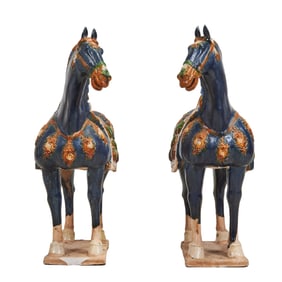 Pair of Chinese Sancai Glazed Ceramic Horses