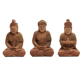 Three Chinese Polychrome Wood Buddhist Figures