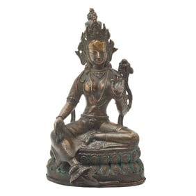 Nepalese Bronze Seated Bodhisattva on Lotus Base