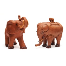 Pair of Chinese Shanghai Wicker Bamboo Elephant Boxes