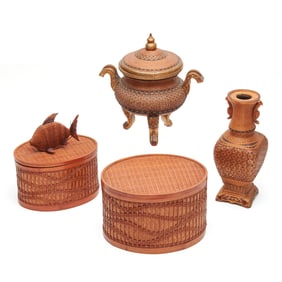 Four Chinese Shanghai Wicker Bamboo Boxes