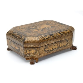 Chinese Export Gilt and Lacquered Game Box