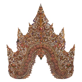Large Burmese Polychrome Temple Panel