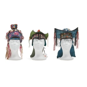 Three Chinese Children Embroidered Hats