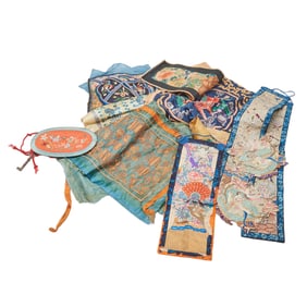 Group of Twelve Chinese Embroidered Items