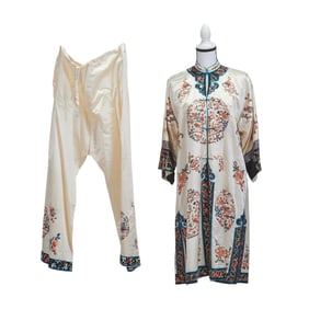 Two Chinese Silk Embroidered Vintage Tunic and Pants