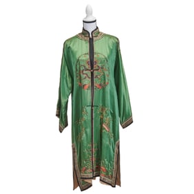 Chinese Green Silk Embroidered Robe