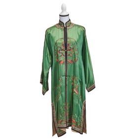 Chinese Green Silk Embroidered Robe (1 of 3)