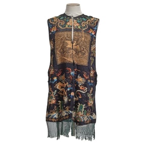 Chinese Black Silk Embroidered Vest