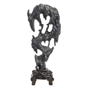 Chinese Lingbi Scholar's Rock on Stand