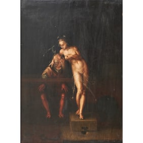 European School, Roman Charity, oil on board