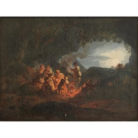 European School, Figures by a Pit Fire, oil on canvas