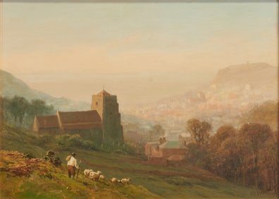William H. Borrow, Landscape with Shepherd, oil