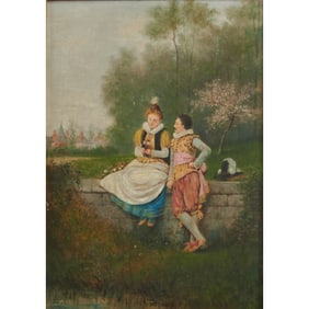 Italian School, Courtship, oil on board
