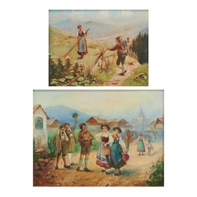 European School, two oils on panels