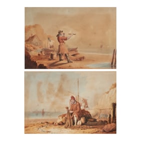 W. Jefferson, Fishermen, two watercolors