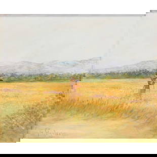 Grace Carpenter Hudson, Landscape with Native American: GRACE CARPENTER HUDSON (American, 1865-1937), Landscape with Native American, Ukiah and Fort Bragg, oil on panel, (approximate dimensions - sight: 8-1/2 x 10-1/2 inches), signed lower left; titled and