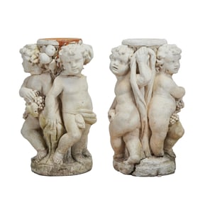Pair of Limestone Figural Columnar Bases