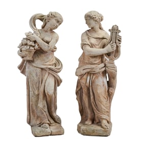 Two Cement Female Garden Statues