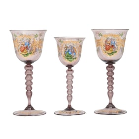 Painted Amethyst Glass Stemware Set