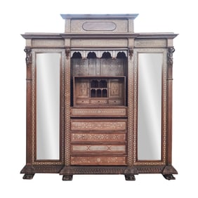 Indo-Syrian Inlaid Teak Armoire Cabinet