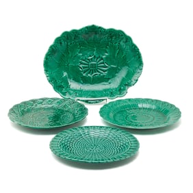 Collection English Green Majolica Dishes Incl Wedgwood