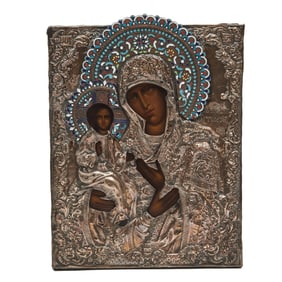 Russian Orthodox Enameled Oklad Icon