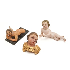 Three Painted Putti Figures