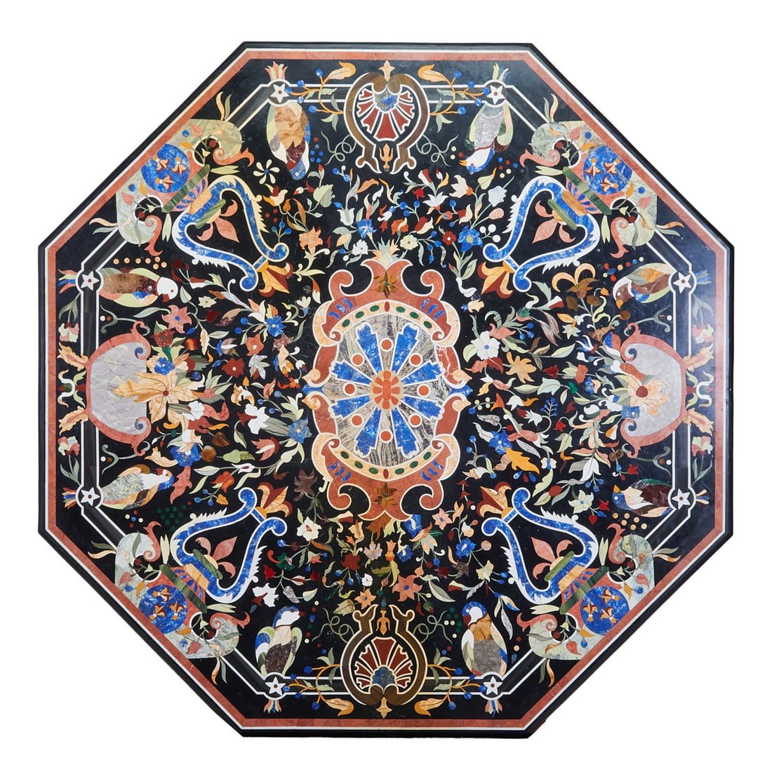 Large Octagonal Pietra Dura Pictorial Table and Base (1 of 5)