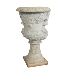 Neoclassical Carved Alabaster Jardiniere on Stand