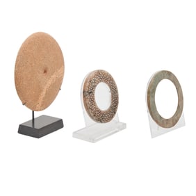 Chinese Jade and Hardstone Archaistic Bi Discs