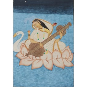 Indian Painted Miniature, Saraswati