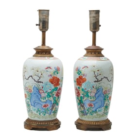 Pair of Chinese Famille Rose Vases as Lamps